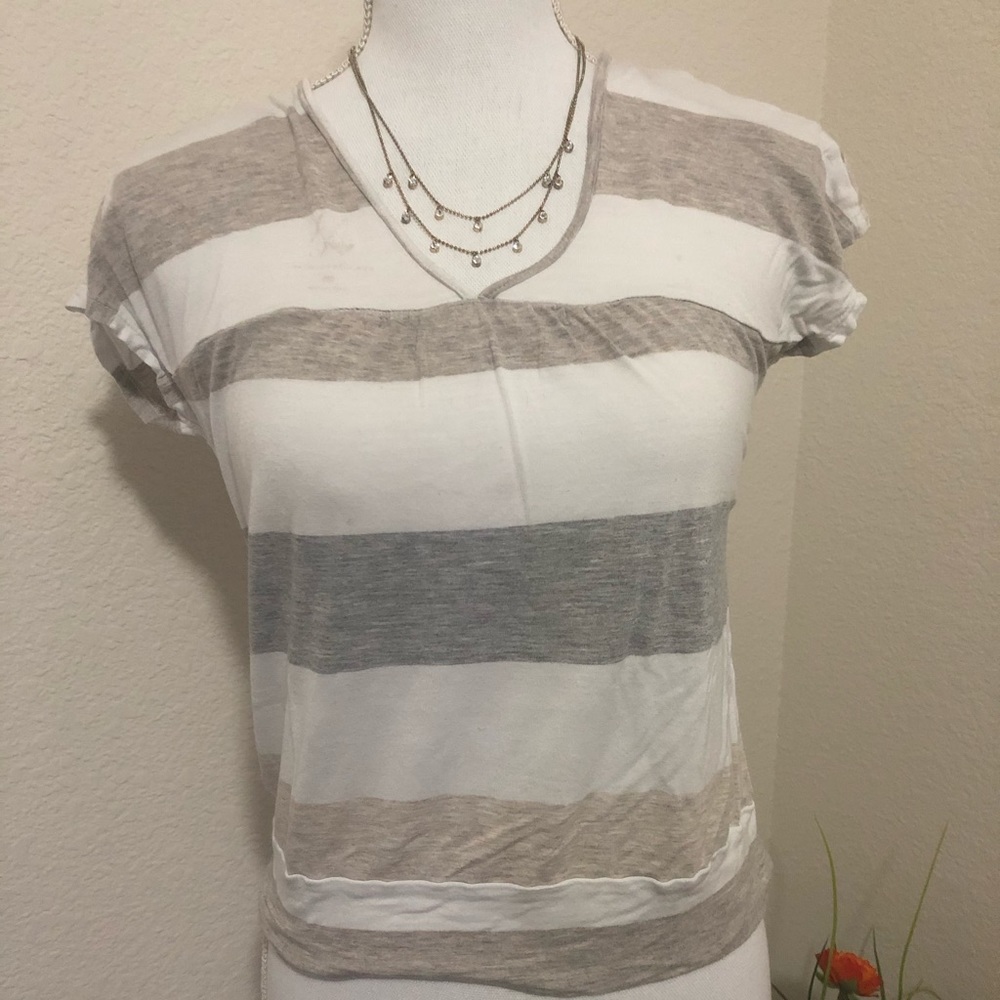 New York & Company Striped V Neck Shirt